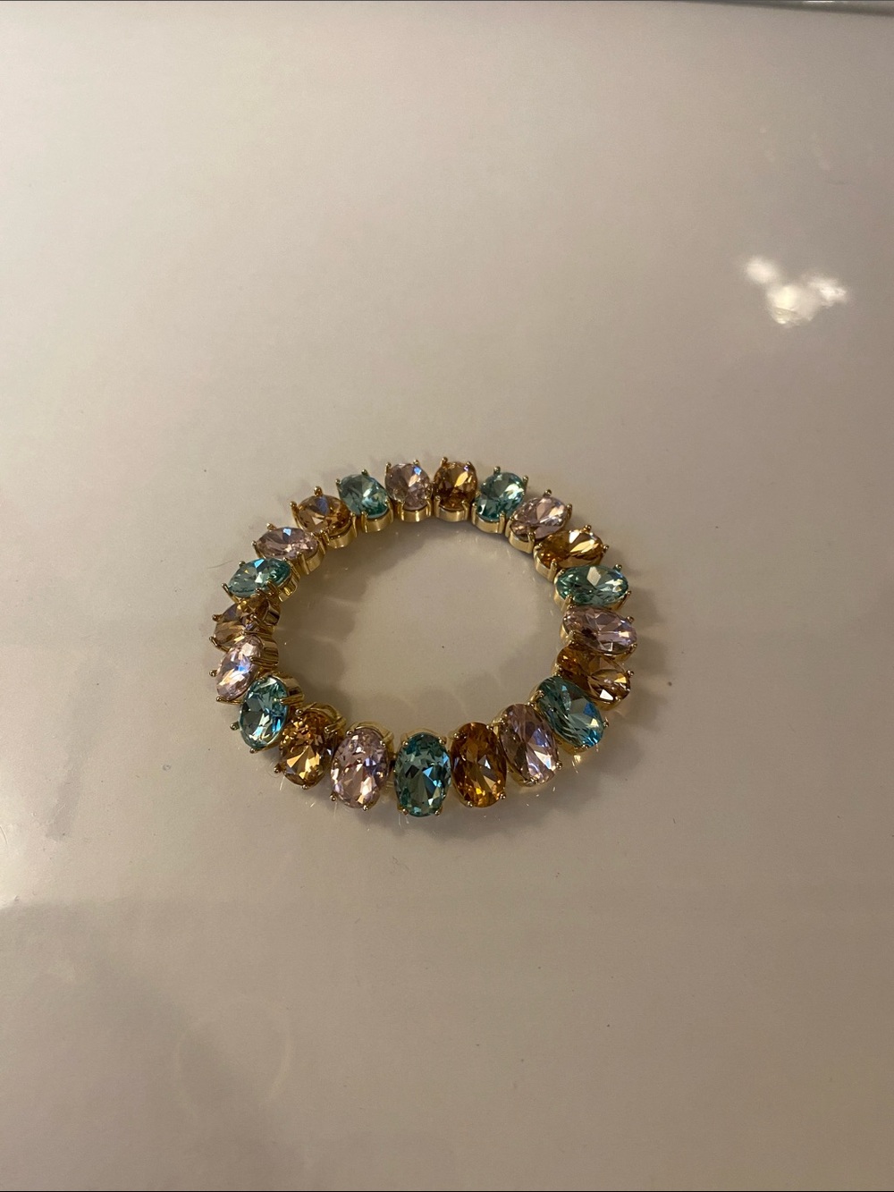 Erimish Meredith  Gold-Tone Multicolor Crystal Stretch Bracelet